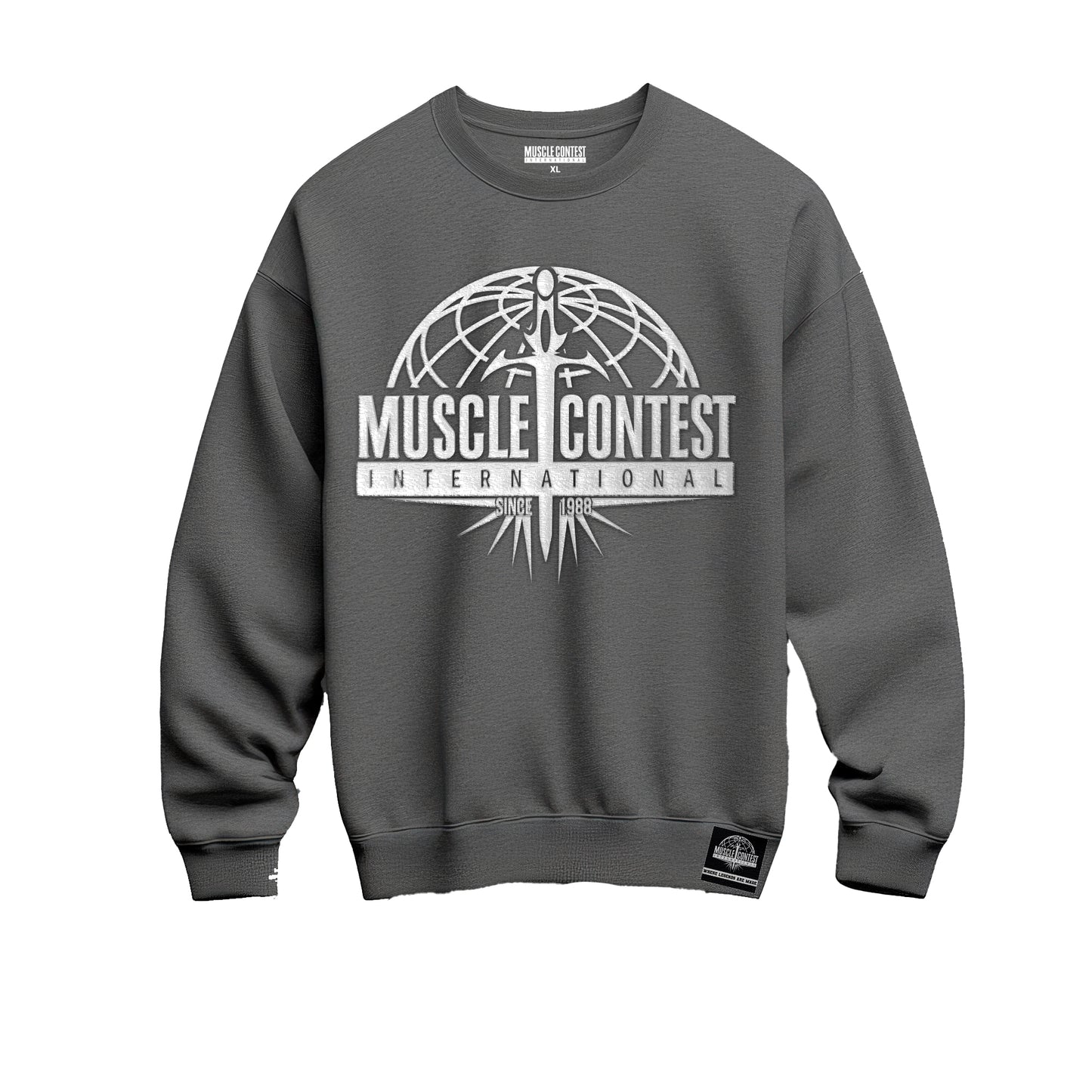 Muscle Contest Charcoal Heather Embroiderer Crewneck