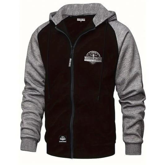 Muscle Contest Embroidered Full Zip Hoodie Black w/ Grey