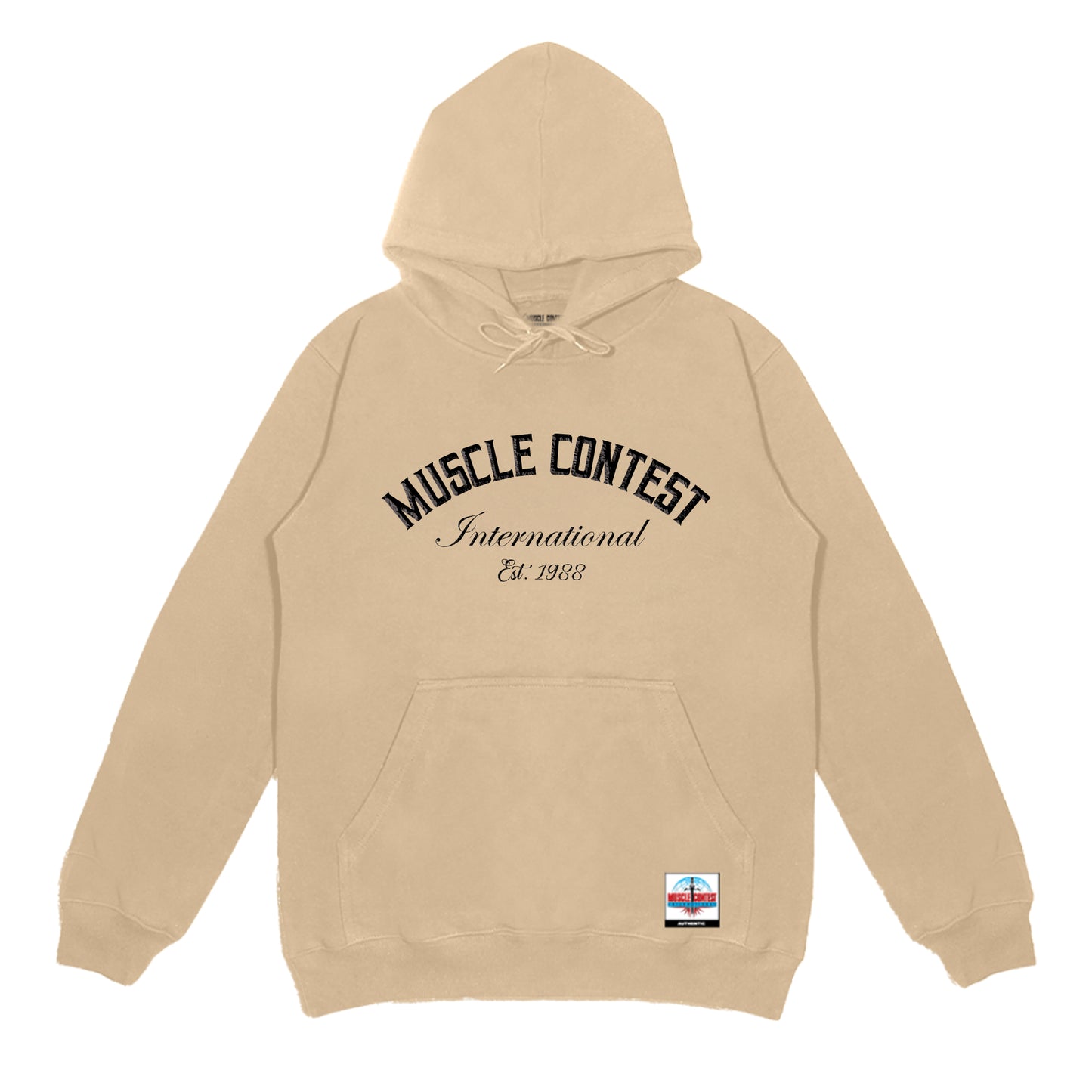 Muscle Contest Embroidered Pullover Hoodie Tan