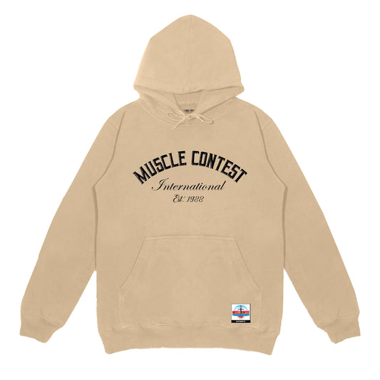 Muscle Contest Embroidered Pullover Hoodie Tan