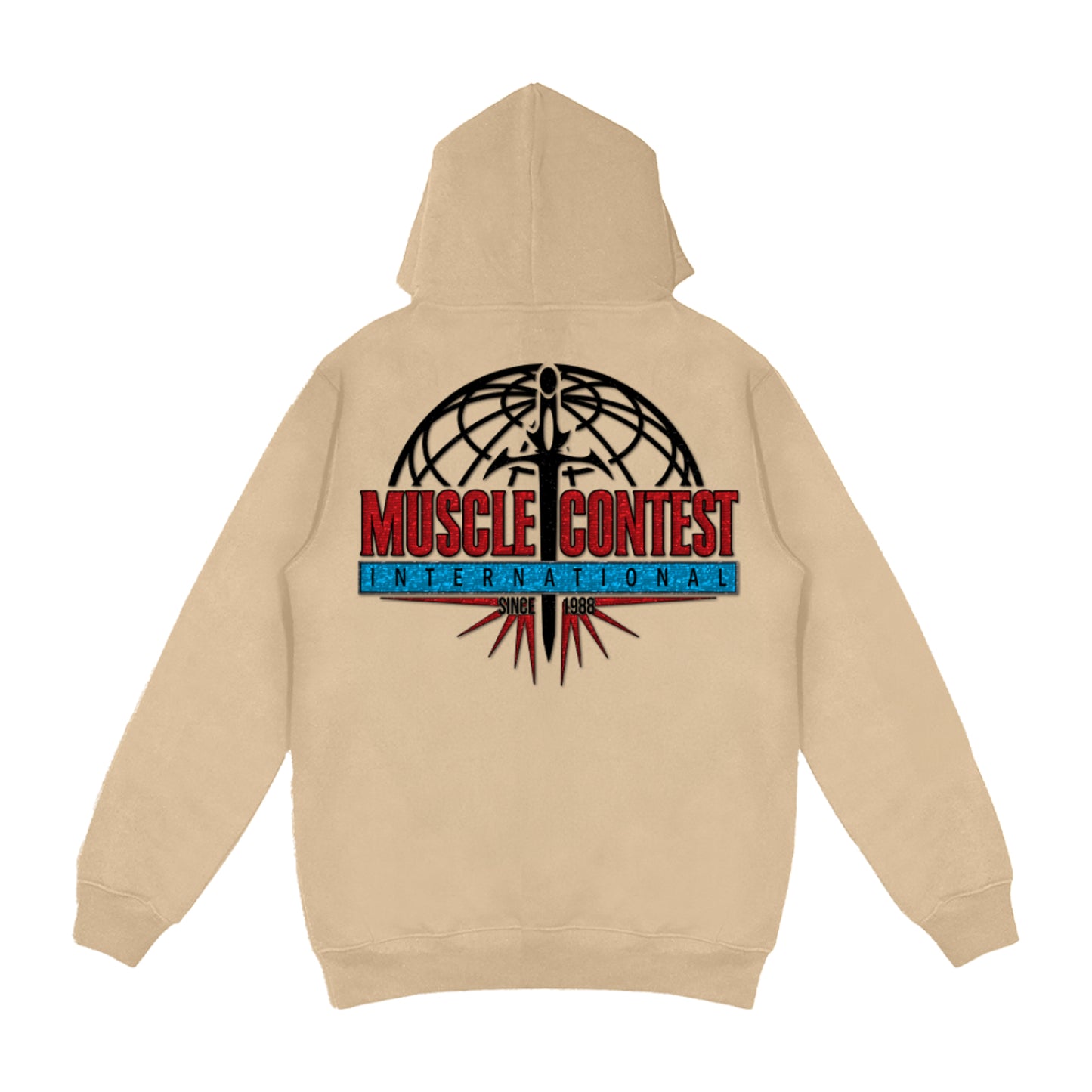 Muscle Contest Embroidered Pullover Hoodie Tan